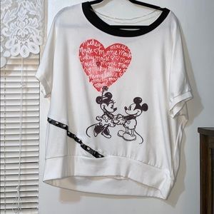 Off the shoulder Mickey and Minnie shirt